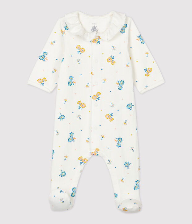 Dors-bien &agrave; col imprim&eacute; fleurs b&eacute;b&eacute; en velours de coton biologique blanc/multicouleur